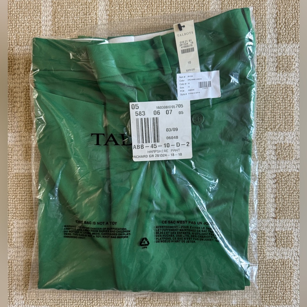 NWT Talbots Hampshire Ankle Pants Green Cotton Stretch Holiday Trousers Size 10 - Picture 7 of 7